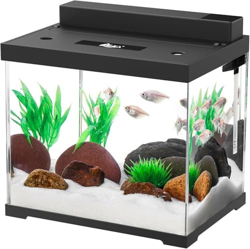 AQQA Aquarium Komplettset - 4 Farben LED Beleuchtung, Doppeltes Filtersystem, Pumpe und Fischfutter, 9L
