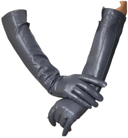 Damen Winter Lederhandschuhe Schaffell Lange Handschuhe Warmes Fleecefutter über Ellenbogen Arm Ärmel, CS2 Dunkelgrau, 8 12
