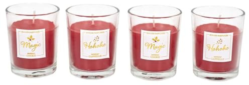 HOME DECO FACTORY - BO0096, Bougie parfumée Traditionnelle x4 pour Noël, Conçue pour créer Une Ambiance chaleureuse et Festive, brûle Lentement, Couleur Rouge, Taille Standard