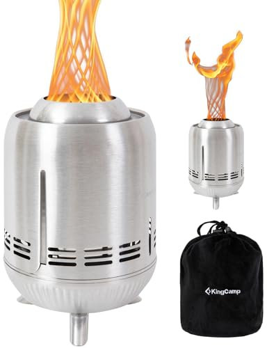 KingCamp Rauchfreie Feuerstelle, ultraleichte Edelstahl-Feuerstellen, tragbarer Campingkocher mit Ständer, abnehmbarer Aschekanne & Tragetasche für Camping, Outdoor, Lagerfeuer, Terrasse, Hinterhof