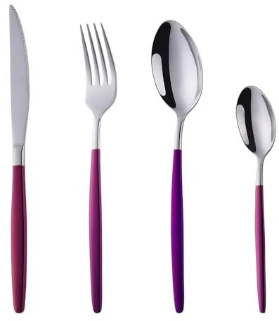 YDware Besteck Lila Silber Besteck set 4-teilige Edelstahl Gabeln Löffel Teelöffel Steakmesser für 1 Personen Cutlery Set für Haus Küche Restaurant