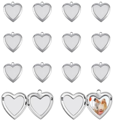 UNICRAFTALE 15 Stück Herz Fotorahmen Anhänger Edelstahl Medaillon Anhänger Metall Foto Erinnerungs Halskette Blumenstrauß Bild Anhänger Für Frauen Und Männer Hochzeitsschmuckherstellung