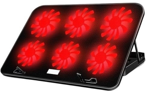 laptop cooler 13-18Inch Gaming Laptop Cooler Six Fan Adjustable Wind Speed 2 Usb Port LED Light Notebook Cooling Pad Notebook Laptop Stand Laptop Cooling Pads(Red)