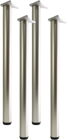 Set of 4 Adjustable Table Legs for Breakfast Bar or Worktop, Height Options 710/820/870/1100mm Steel Support for Kitchen Table Desk Furniture DIY (Satin, 71cm)