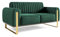 FURNISTAR Premium Pier Sofa 2-Sitzer, Glamour Design, Polstersofa mit drehbarer Rücklehne, Couch, Sofagarnitur, Wohnzimmer, goldene Metallfüße, Velour-Stoff - Grün