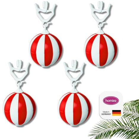 homiez Tischdeckenbeschwerer Strandball – extra schwer (52g) – Tischdeckengewichte gegen Wind – 4er Set - mit Metall-Kern – Tischdeckenhalter für Garten, Balkon, Camping, Outdoor (Rot)