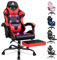 ALFORDSON Gamer-Stuhl, Gaming-Stuhl mit einziehbarer Fußstütze, Racing-Sessel mit 8 Massagepunkten, 150° Neigung, ergonomischer Chefsessel, PU-Leder, höhenverstellbar, 180 kg Tragkraft, Rot