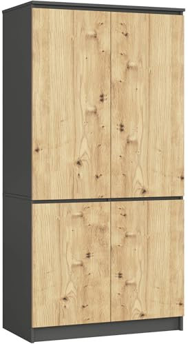 AKORD Armario S90 Gris Grafito 90 cm 4 Puertas Frente en Color Roble Artisan 90x51x180 cm