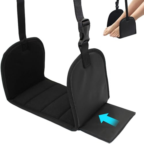 Repose Pied Avion, Hamac repose-pieds réglable, Travel Foot Hommock, Pliable et Réglable Hamac de Pied pour Avion et Bureau avec Carry-on Sac de Rangement