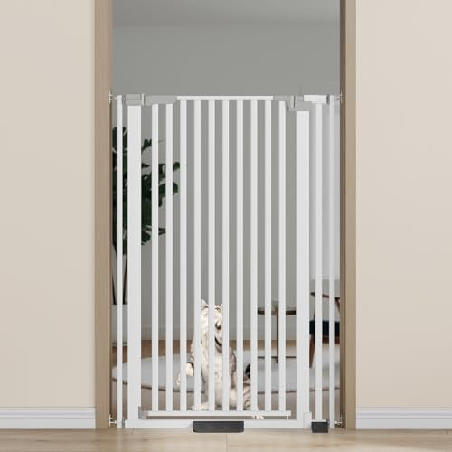Semiocthome Extra Tall Pet Gate 130cm Height Safety Gates for Dogs and Cats, Pressure Fit 78-90cm Wide, 90°Two Way Open, Auto Close Tall Stair Gate, Metal Walk Thru Gates for Doorway Bedroom - White