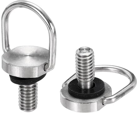 PATIKIL 1/4 Stainless Steel D Ring Screw, 2Pcs Ring Camera Screws Fixing Screw for Tripod DSLR Shoulder Straps, Silver