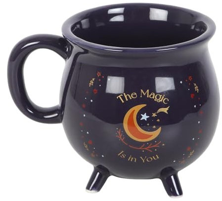 The Magic Is in You Kessel Tasse - Mitternachtsblaue Keramiktasse mit goldenen Sternen & Halbmond - Magisches Design für Tee- & Kaffeeliebhaber - Mikrowellengeeignet - Ideal für Mystische Enthusiasten