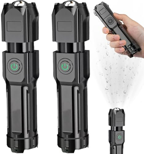 Yililay Rechargeable Flashlights 2PCS, High Lumen Waterproof LED Flashlight with Telescopic Zoom & 3 Modes, for Hiking Camping