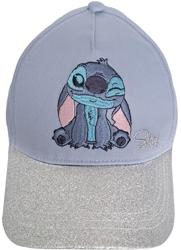Disney Lilo & Stitch Kappe für Mädchen und Jungen - Glitzerschirm Kinder Cap Basecap Baseballkappe verstellbar Blau 52cm