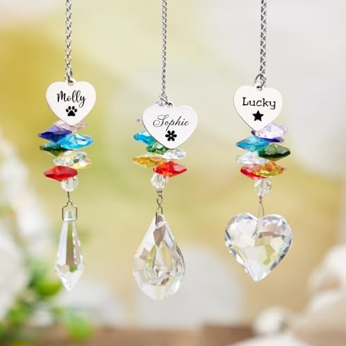Fasinheaco Personalized Pet Memorial Crystal Ball Suncatcher, Personalized Dog Cat Loss Gift, Rainbow Maker with Custom Name,Dog Memorial Gifts for Loss of Dog & Cats