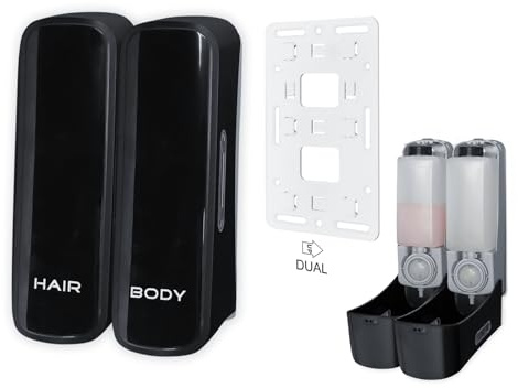 Premium Dusch- & Seifenspender (2 Stück) 350ml schwarz glänzend | Wandmontage mit Schlüsselsystem | Nachfüllbar | Hygienespender für Dusche & Bad | Modernes Design mit Füllstandsanzeige