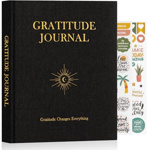 Lanpn Dankbarkeitstagebuch für Männer Frauen, 4 Monate Dankbarkeit Achtsamkeit Tagebuch, 5 Minuten Dankbarkeitsbuch 20x23cm, Daily Gratitude Journal Selbstliebe Buch, Schwarz, Englisch