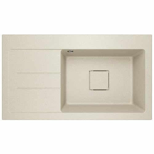Lavello Évier en granit couleur sable – Évier de cuisine encastrable profond de 88x50 cm – Évier de cuisine 1 bac avec égouttoir – Résistant aux rayures et réversible – avec vidage dissimulé – inclus