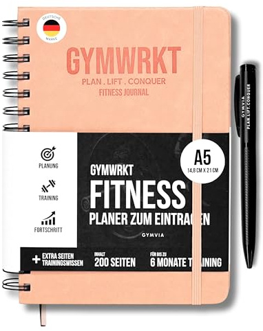 GYMWRKT Premium Trainingstagebuch Krafttraining Deutsch mit Stift - A5 - Gym Logbuch, Fitnesstagebuch zum Ausfüllen - Workout Planer, Fitness Journal für Männer & Frauen - Trainingsplaner (Pink)