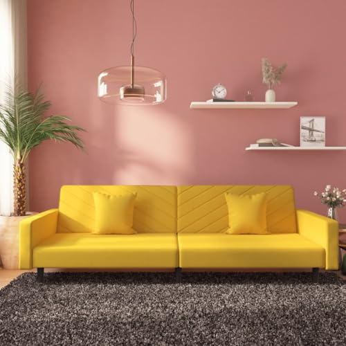 YuuSsea Schlafsofa 2-Sitzer, Gelb Samt, klappbar, mit 2 Kissen, Robustes Holzgestell, für Wohnzimmer und kleine Räume, vielseitige Schlafcouch
