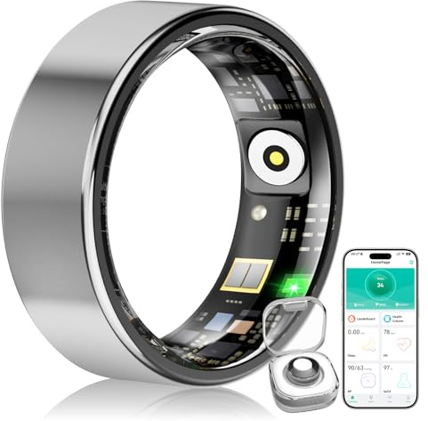 WYRIAZA Smart Ring für Herren Damen, Fitness Ring mit Herzfrequenz, Blutsauerstoff, Schlafüberwachung, Schrittzählung, Wasserdicht Smartringe Tracker Aktivitätstracker für iPhone Android, Größe 8