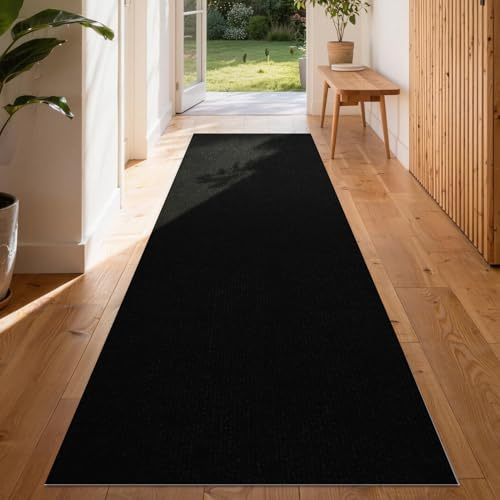 Homwiz Läufer Flur rutschfest, 180x60cm Teppich Innen, Schwarz | Waschbar, Ohne Kleben, Wiederverwendbar, Küchenläufer, Teppich Läufer Lang für Eingang Schlafzimmer Wohnzimmer Flur