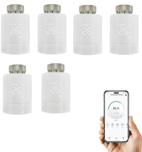 6 Stück Smartes Heizkörperthermostat, Heizungssteuerung per App und Smart Speaker, Geofencing, Fensteröffnungserkennung, Heizungsthermostat, Steuerung per Alexa-Google Assistant