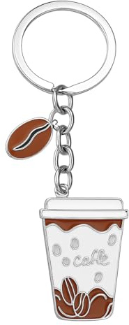 DONWOIE Coffee Keyring, Cup Keychain Bag Charms for Women | Cool Key Rings with Brown Bean and Patterned Mug,Cozy Coffee Bean and CaffèGifts for Coffees Lovers and Baristas