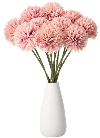 QUARKZMAN 12 Pezzi Fiori Artificiali Palla Di Crisantemo Fiori Finti Di Crisantemo Mazzo Di Fiori Finti Di Seta Fiore Finto Di Crisantemo Per Decorazione Di Casa Giardino, Rosa Polveroso