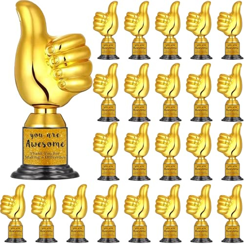 24er Set Mini Gold Daumen Pokale, Kleine Daumen Hoch Trophäe aus Kunststoff | Mini Finger Skulptur Auszeichnung mit Aufkleber für Kinder Sportfest Sieger Party Sport Preisverleihung Geburtstag Geschenk