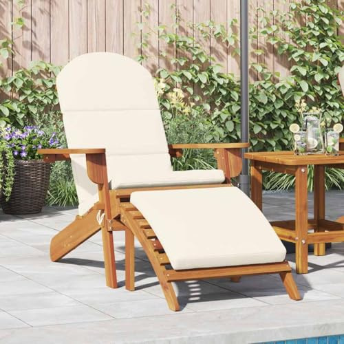 Owoxanthellate Adirondack-Gartenstuhl mit Fußstütze 90 cm Akazienmassivholz klappbar wetterfest cremefarbene Kissen Relax-Liege für Balkon Terrasse Garten