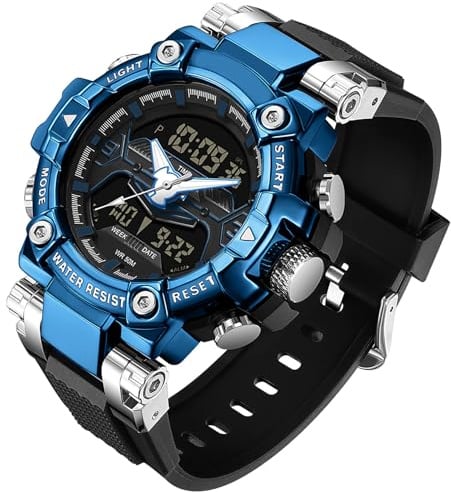 findtime Digital Herren Uhr Analog Armbanduhr für Männer Doppelanzeige Digitaluhr Schwarz Stoßfeste Sportuhr Uhren mit Stoppuhr LED Beleuchtung Alarm Datum Anzeige