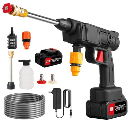 Pulitore ad alta pressione senza fili ad alta pressione, 30 bar pistola portatile ad acqua ad alta pressione, pistola ad alta pressione sulla batteria 1300 mAh, ugello 3 in 1, per auto,prato, piscina
