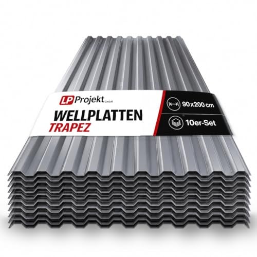 LP Projekt Wellplatten | Robuste & wetterfest Wellplatten Dach Kunststoff für Garten & Terrasse | Stabile & langlebige Dachbleche Set (Trapez Grau, 90x200 cm, 10er-Set)