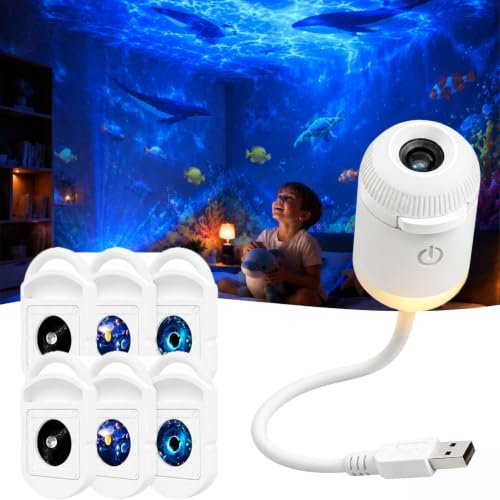 DZ'HUE Comauo Night Light Projector, Comauo Ozean- & Galaxie-Projektor, Plug-and-Play Hd Star Projector, Usb Powered, Dimmable (With 6 Foils)