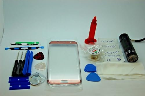 MM Frontscheibe Reparatur-Set, Bildschirm Glas für Samsung S7 Edge Gold Pink mit Kleber, Fackel, Draht