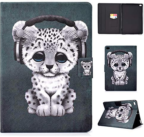Bspring Hülle Kompatibel mit ipad Air 2/Air 1/ipad 9.7 Zoll 2017/2018(5./6.Generation), PU Leder Schutzhülle Case Cover mit Standfunktion,Musik-Leopard