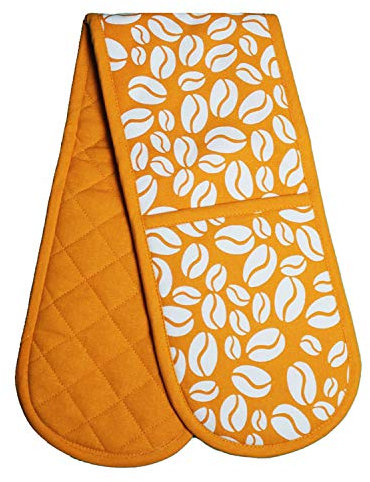 Prime Homewares Orange Bean Design Pot Holder, Double Oven Glove, Tea Towels, Apron Orange Bean Design (Double Oven Glove)