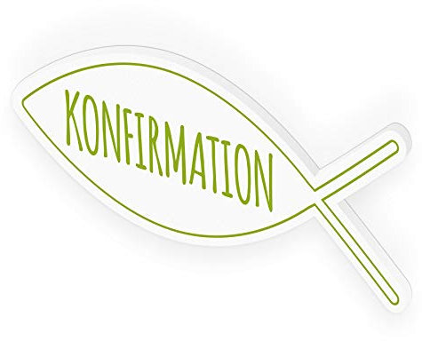 itenga Türschild Fisch Konfirmation 30,0 x 11,5 cm Tischdeko Aufsteller Schild Deko Schrift (grün)