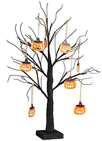EAMBRITE Small Black Glitter Halloween Tree Light with 24 Orange LEDs Battery Operated Lighted Spooky Pumpkin Display Tree for Party Decoration (60cm/2ft)