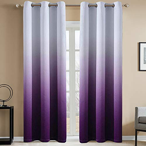 Yakamok Lichtblockierende Farbverlaufs-Vorhänge, Violett, Ombré-Verdunkelungsvorhänge, Raumverdunkelung, wärmeisolierte Ösen, Fenstervorhänge für Wohnzimmer/Schlafzimmer (lila, 2 Paneele, 106x248 cm)