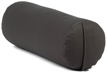 Bodhi | Yoga Bolster ECO | 100% Bio-Baumwolle | Yogarolle mit Bio Dinkelfüllung | Waschbarer Bezug | Yogakissen rund für Restoratives Yoga Übungen | Groß ca. 65 x 20 cm | anthrazit