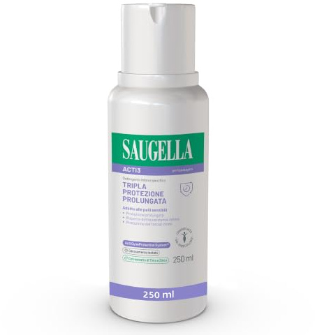 Saugella Acti3, Detergente Intimo, pH 3.5, con Timo e Zinco, Protezione Rafforzata contro Bruciore, Prurito e Odore, Adatto in Gravidanza e Durante il Ciclo Mestruale, 250 ml