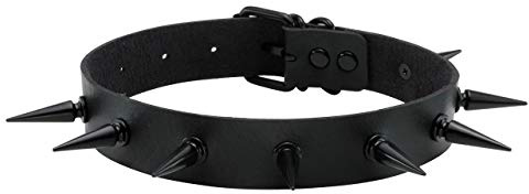 Manfnee Choker Cuir PU Punk Gothique Rivet Clou Chaîne Forme de Cercle Coeur Homme Femme Réglable