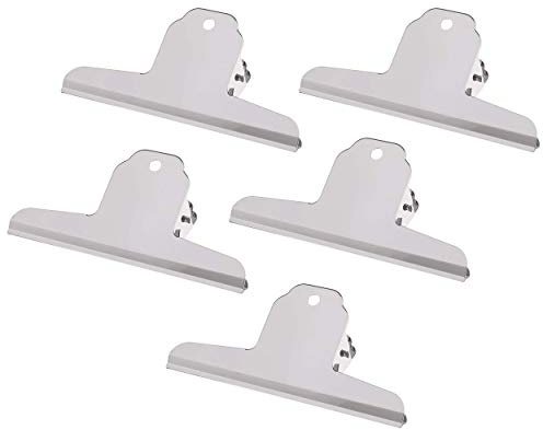 POFET 5pcs Large Bulldog Clips, Metal Paper Clip, Metal Hinge Clips, Bull Dog Clips Stainless Steel Hinge Paper Clip, Office Supplies - 12cm