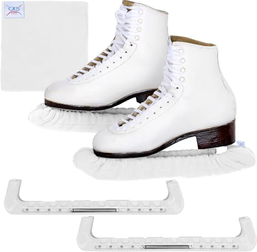 CRS Cross Skate-skydd, blötläggare och handduk presentset – skridskoskydd och mjuka skridskor bladskydd för konståkning eller hockey (Waltz White, Large)