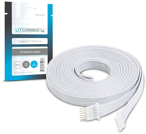 Litcessory Extension Cable for Philips Hue/Solo Lightstrip (3m, 1 Pack, White - MICRO 6-PIN V4 / Solo Lightstrip)