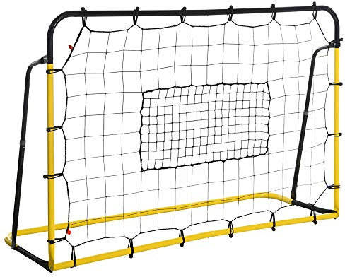 HOMCOM Kickback Fußball Rebounder Tor Rückprallwand Netz für Fußball, Basketball und Baseball, Stahl+PE, Gelb+Schwarz, 184 x 63 x 123 cm