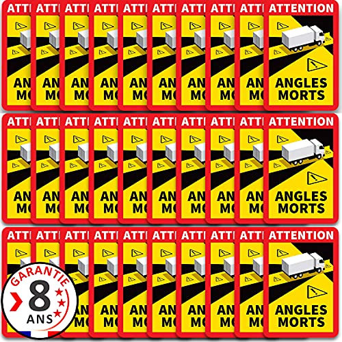 Aufkleber Attention Angles Morts für LKW und Wohnwagen - 3 bis 48 Stück - 8 Jahre GARANTIE - Hinweiszeichen, Schild Hinweisschild Frankreich - Premium-Qualität - UV-Schutz - Toten Winkel