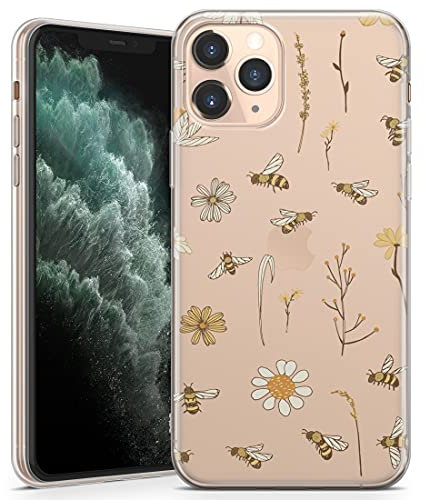 TULLUN Phone Case for iPhone 7 plus / 8 plus - Clear Soft Gel Cover Wild Bees and Flowers Design Style Text - Bees&Flowers